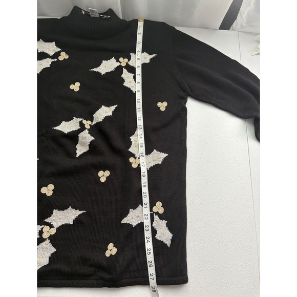 Richard Sport Sweater Small Black Holiday Holly Christmas Mock Neck Knit - Picture 8 of 9